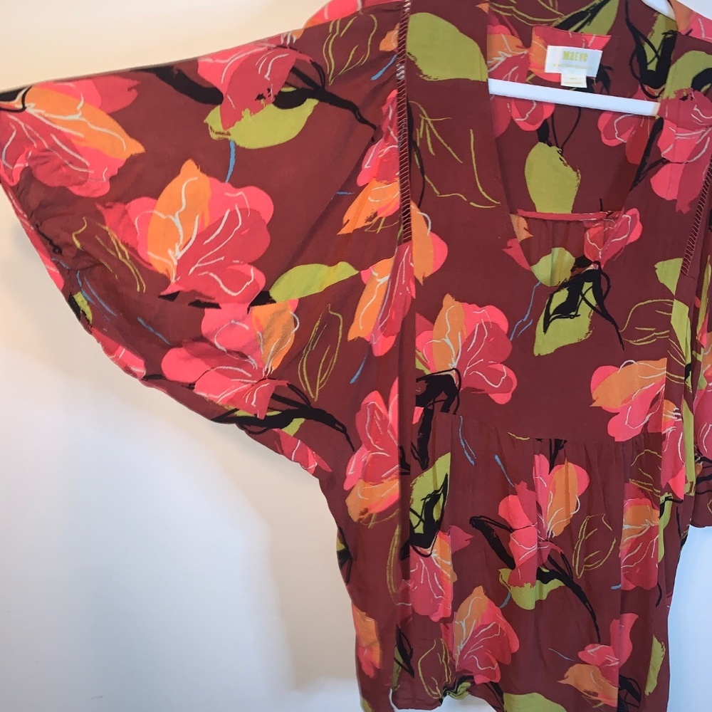 Maeve Anthropologie Beth Dolman Multi Floral Tunic Blouse Bloomcore - Picture 6 of 8